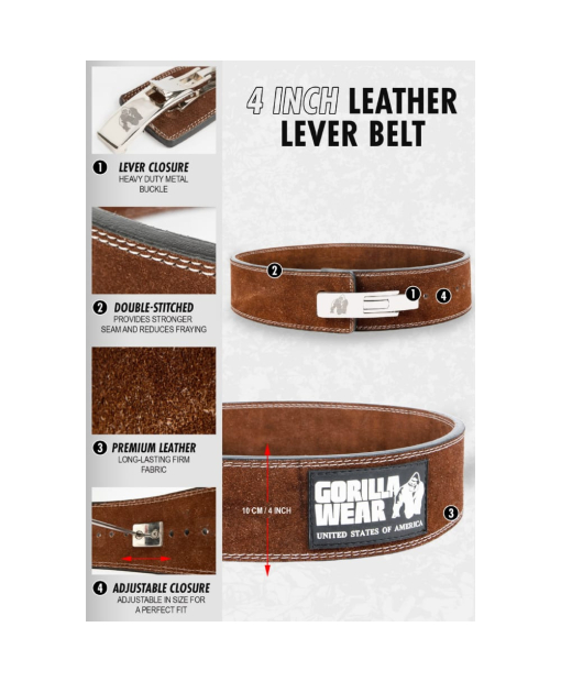 Пояс Gorilla Wear 4 Inch Leather Lever Belt Brown